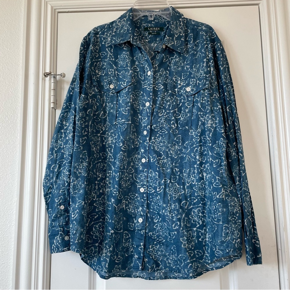 Lauren Ralph Lauren Denim Blue Floral Top - Picture 5 of 10
